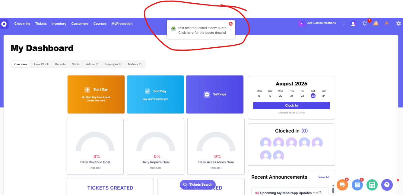 Quote system screenshot